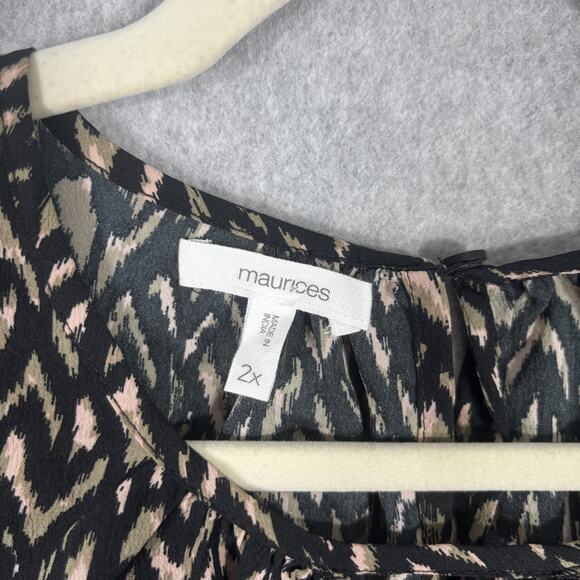 Maurices Blouse 2X Black Tan Chevron Flowy Satin Neutrals Boho Cottage Loud - Picture 5 of 13